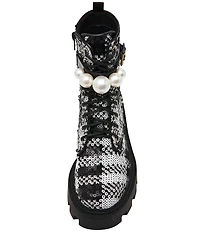 Betsey Johnson Jonnie Plaid Sequin Pearl Ornamented Platform Combat Boots