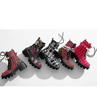 Betsey Johnson Jonnie Plaid Sequin Pearl Ornamented Platform Combat Boots