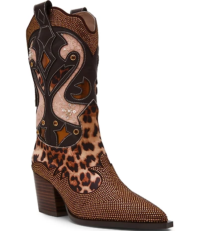Betsey Johnson Journie Leopard Embellished Western Boots