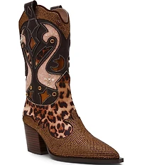 Betsey Johnson Journie Leopard Embellished Western Boots