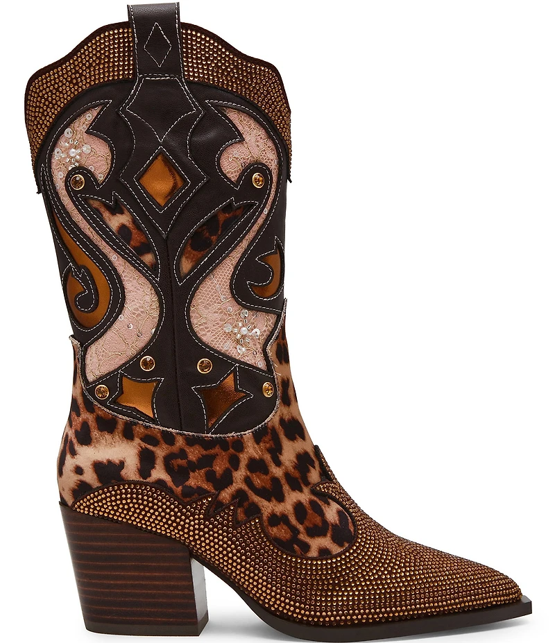 Betsey Johnson Journie Leopard Embellished Western Boots