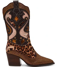 Betsey Johnson Journie Leopard Embellished Western Boots