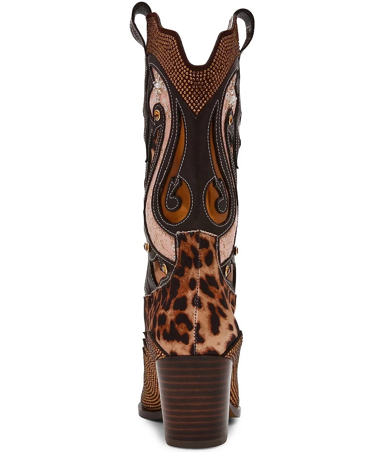 Betsey Johnson Journie Leopard Embellished Western Boots