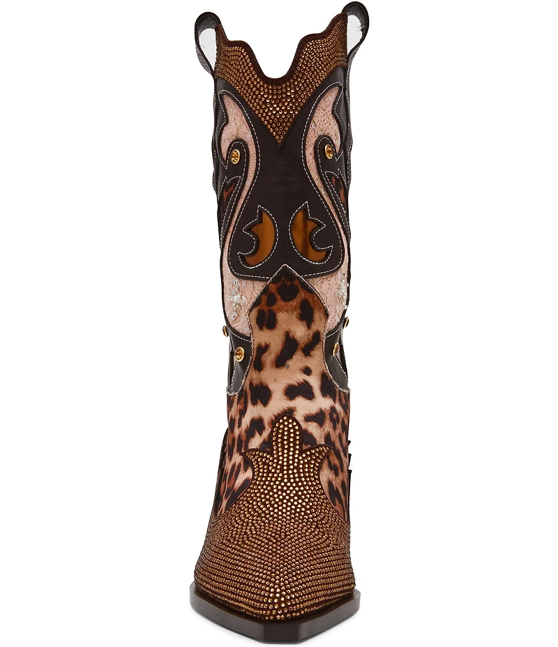 Betsey Johnson Journie Leopard Embellished Western Boots