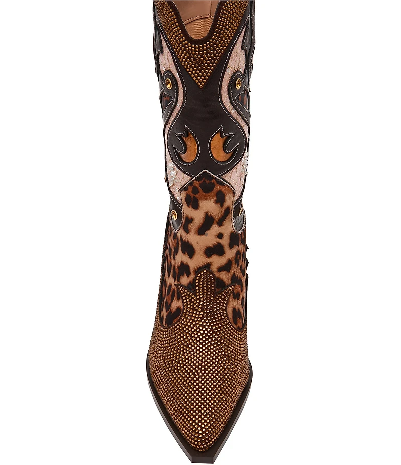 Betsey Johnson Journie Leopard Embellished Western Boots