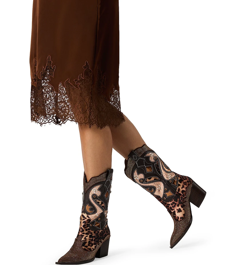 Betsey Johnson Journie Leopard Embellished Western Boots