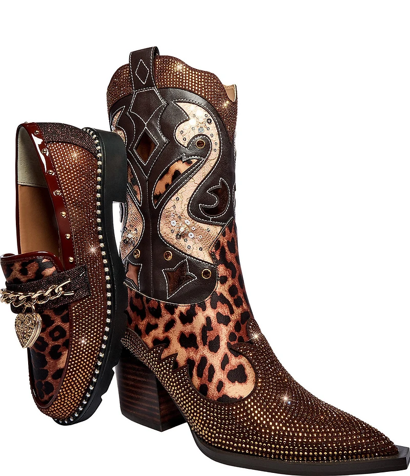 Betsey Johnson Journie Leopard Embellished Western Boots