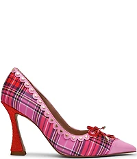 Betsey Johnson Jovi Plaid Print Bow Heart Studded Pointed Toe Pumps