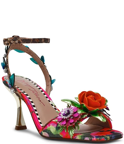 Betsey Johnson Karra Floral Print and Ornament Velvet Dress Sandals