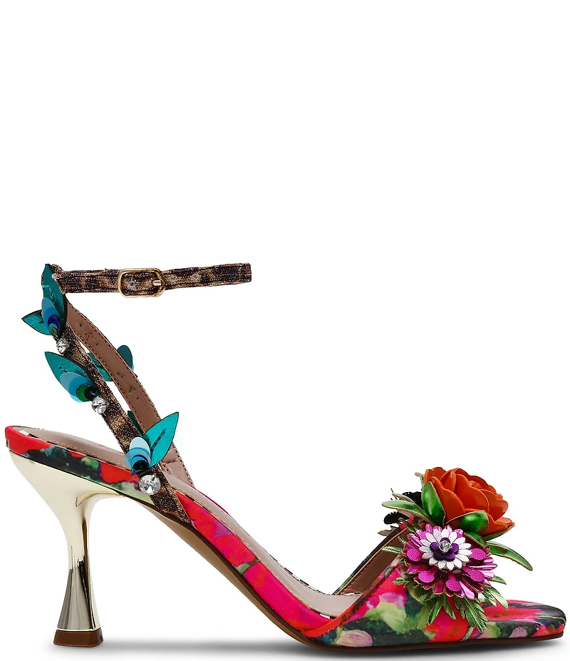 Betsey Johnson Karra Floral Print and Ornament Velvet Dress Sandals