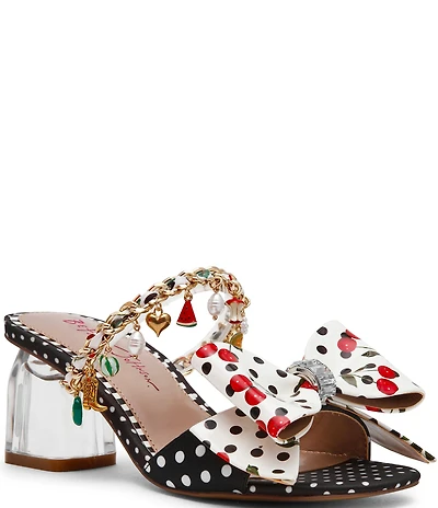 Betsey Johnson Kayleen Polka Dot Print Charm and Bow Embellished Dress Sandals