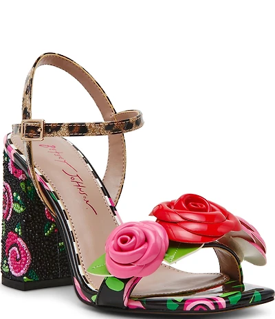 Betsey Johnson Krystle Floral Embellished Block Heel Dress Sandals