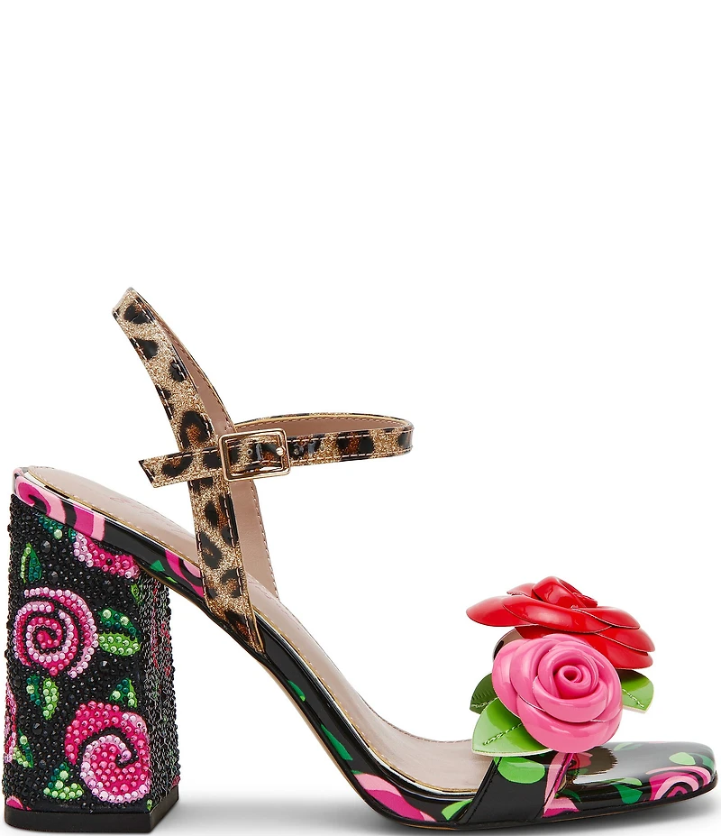 Betsey Johnson Krystle Floral Embellished Block Heel Dress Sandals
