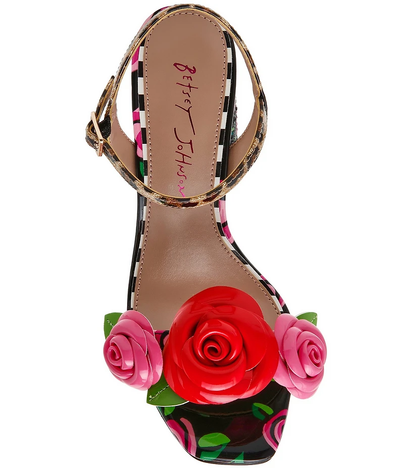 Betsey Johnson Krystle Floral Embellished Block Heel Dress Sandals