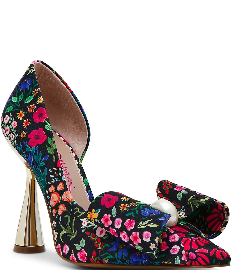 Betsey Johnson Kyliee Ditsy Floral Oversized Bow and Pearl Ornament Detail Pumps