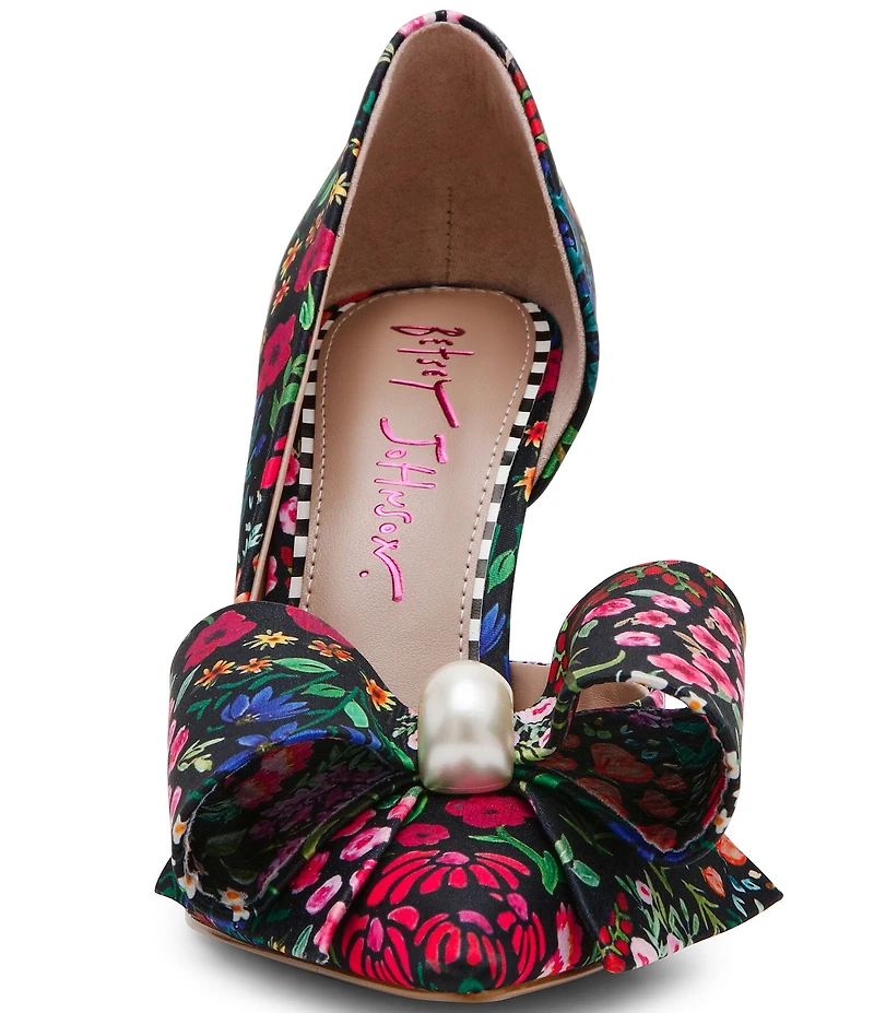 Betsey Johnson Kyliee Ditsy Floral Oversized Bow and Pearl Ornament Detail Pumps