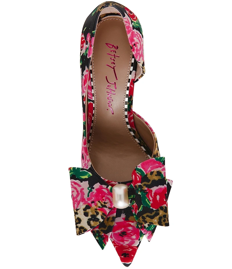 Betsey Johnson Kyliee Rose Leopard Oversized Bow and Pearl Ornament Detail Pumps