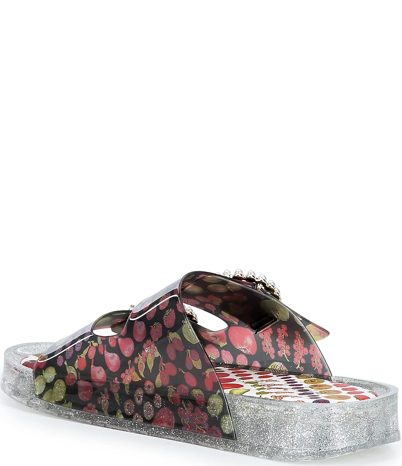 Betsey Johnson Landin Fruit Print Jelly Footbed Sandals