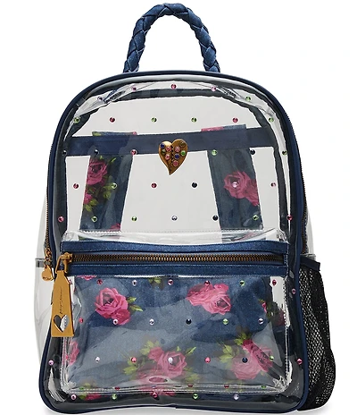 Betsey Johnson Large Denim Floral Clear Contrast Trim Backpack