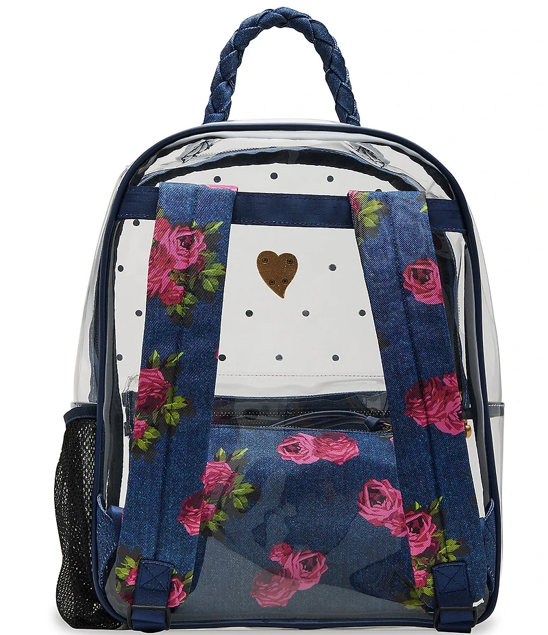 Betsey Johnson Large Denim Floral Clear Contrast Trim Backpack