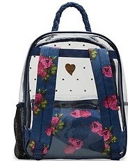 Betsey Johnson Large Denim Floral Clear Contrast Trim Backpack
