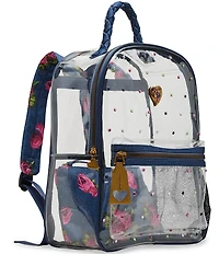 Betsey Johnson Large Denim Floral Clear Contrast Trim Backpack
