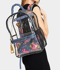 Betsey Johnson Large Denim Floral Clear Contrast Trim Backpack