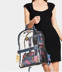 Betsey Johnson Large Denim Floral Clear Contrast Trim Backpack