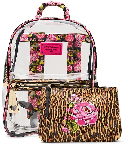Betsey Johnson Leopard Floral Clear Backpack