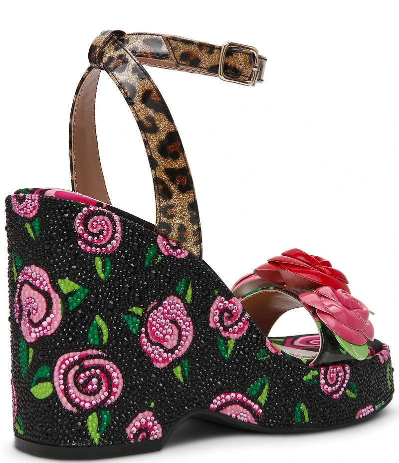 Betsey Johnson Lizzete Rhinestone Rose Wedge Dress Sandals
