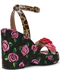 Betsey Johnson Lizzete Rhinestone Rose Wedge Dress Sandals