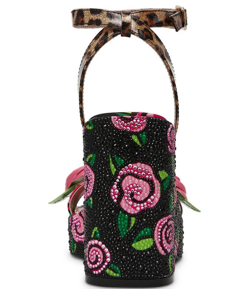 Betsey Johnson Lizzete Rhinestone Rose Wedge Dress Sandals