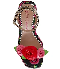 Betsey Johnson Lizzete Rhinestone Rose Wedge Dress Sandals