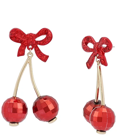 Betsey Johnson Love Spell Bow Cherry Drop Earrings