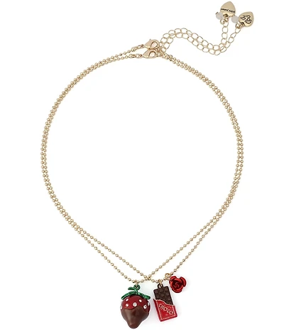 Betsey Johnson Love Spell Chocolate Strawberry Short Pendant Necklace Set