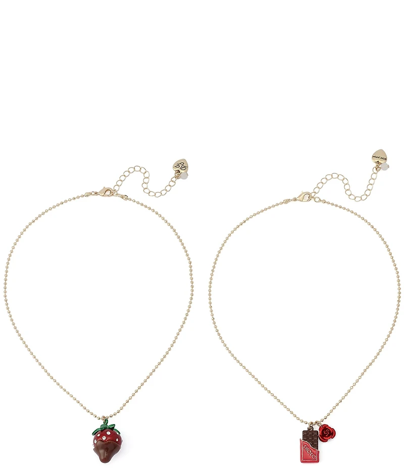 Betsey Johnson Love Spell Chocolate Strawberry Short Pendant Necklace Set