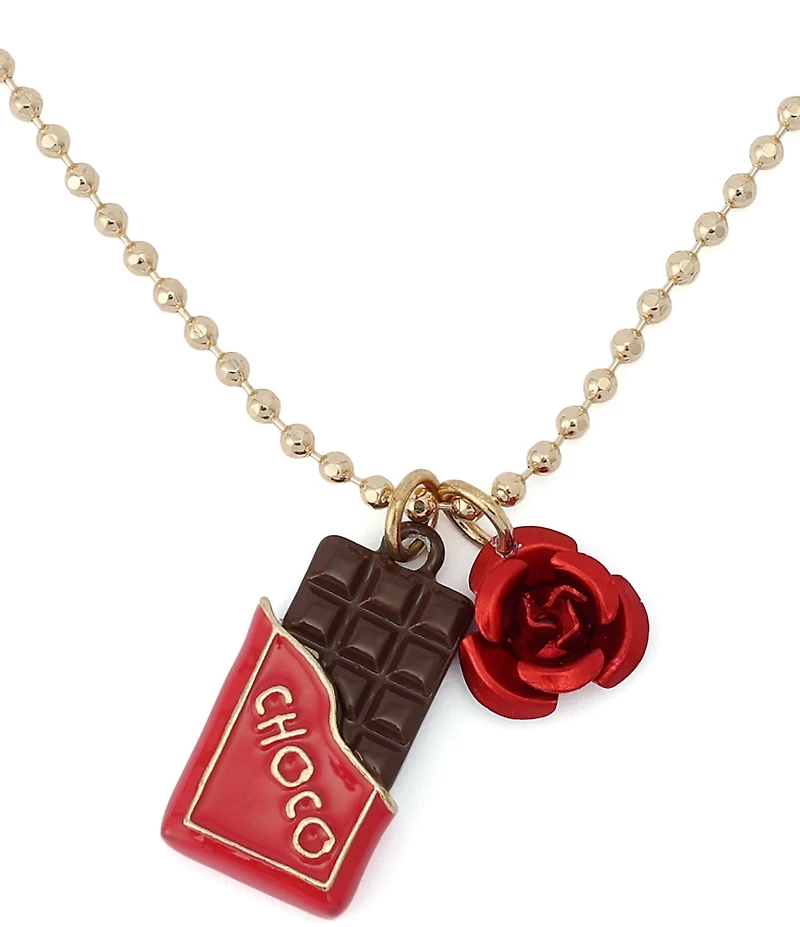 Betsey Johnson Love Spell Chocolate Strawberry Short Pendant Necklace Set