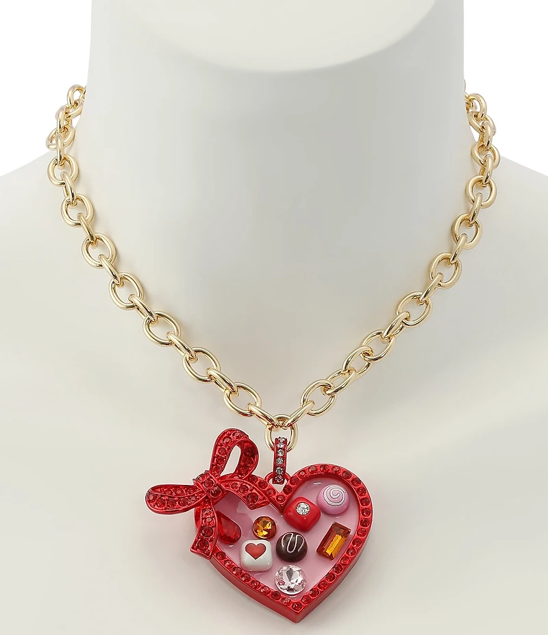 Betsey Johnson Love Spell Heart Chocolate Box Short Statement Pendant Necklace