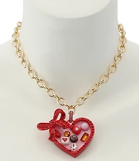 Betsey Johnson Love Spell Heart Chocolate Box Short Statement Pendant Necklace