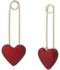 Betsey Johnson Love Spell Heart Safety Pin Drop Earrings