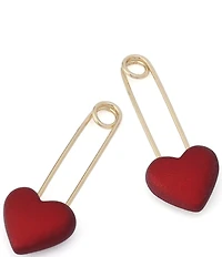 Betsey Johnson Love Spell Heart Safety Pin Drop Earrings