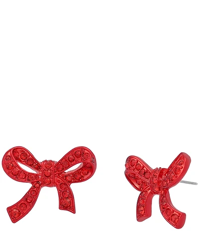 Betsey Johnson Love Spell Pave Rhinestone Bow Stud Earrings