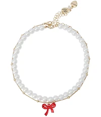 Betsey Johnson Love Spell Pearl & Bow Choker Necklace Set