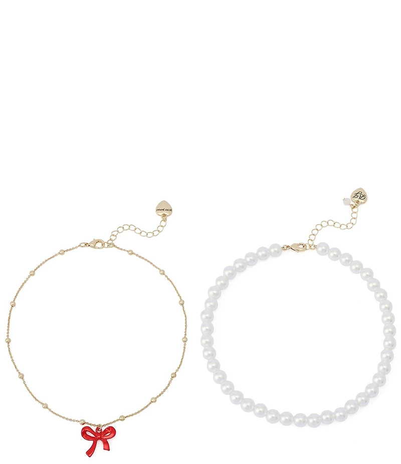 Betsey Johnson Love Spell Pearl & Bow Choker Necklace Set