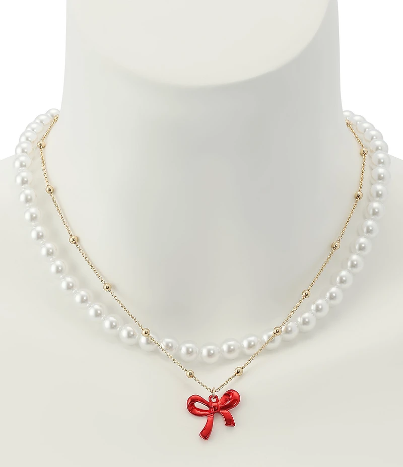 Betsey Johnson Love Spell Pearl & Bow Choker Necklace Set