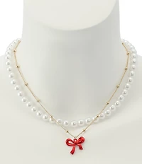 Betsey Johnson Love Spell Pearl & Bow Choker Necklace Set