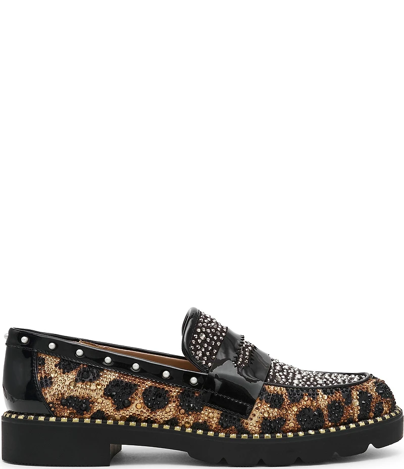 Betsey Johnson Lydiaa Leopard Print Rhinestone Penny Loafers