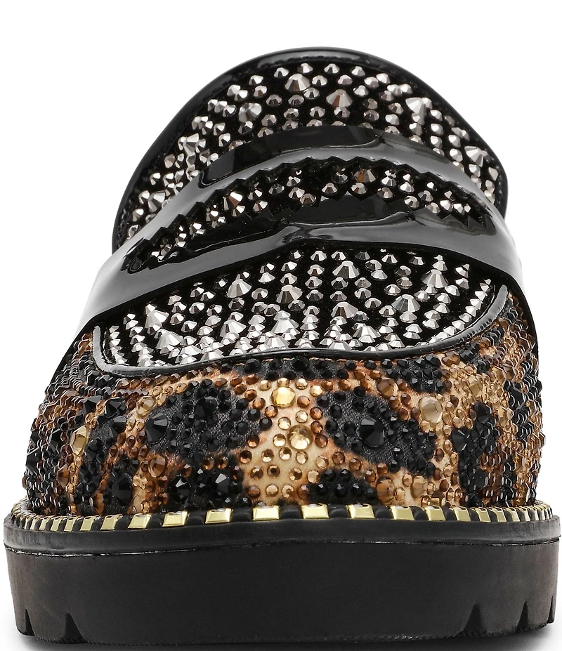 Betsey Johnson Lydiaa Leopard Print Rhinestone Penny Loafers