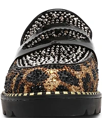 Betsey Johnson Lydiaa Leopard Print Rhinestone Penny Loafers