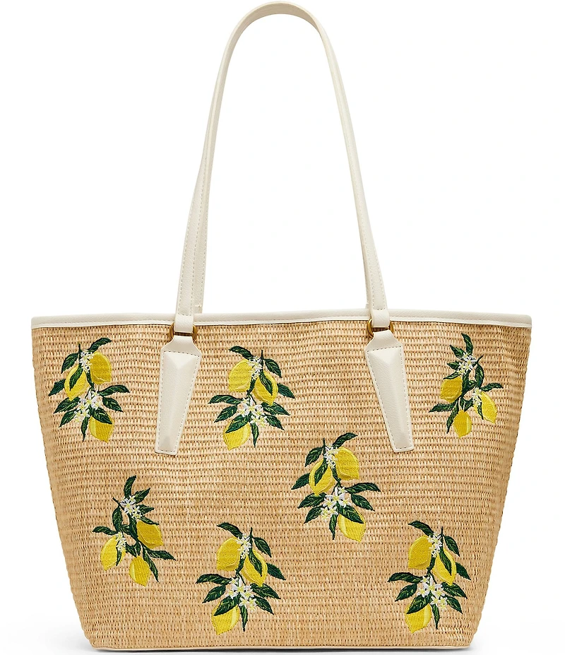 Betsey Johnson Main Squeeze Lemon Embroidered Straw Tote